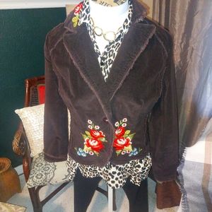 Cordouroy Embroidered Western Jean Jacket